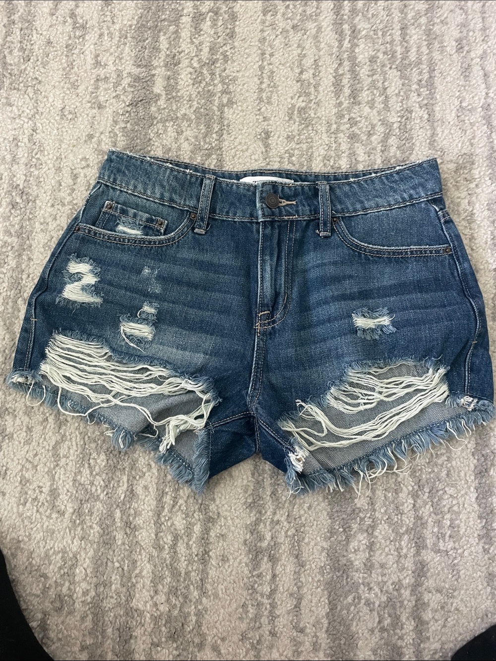 Zenana Outfitters Distressed Dark Blue Denim Cutoff Shorts